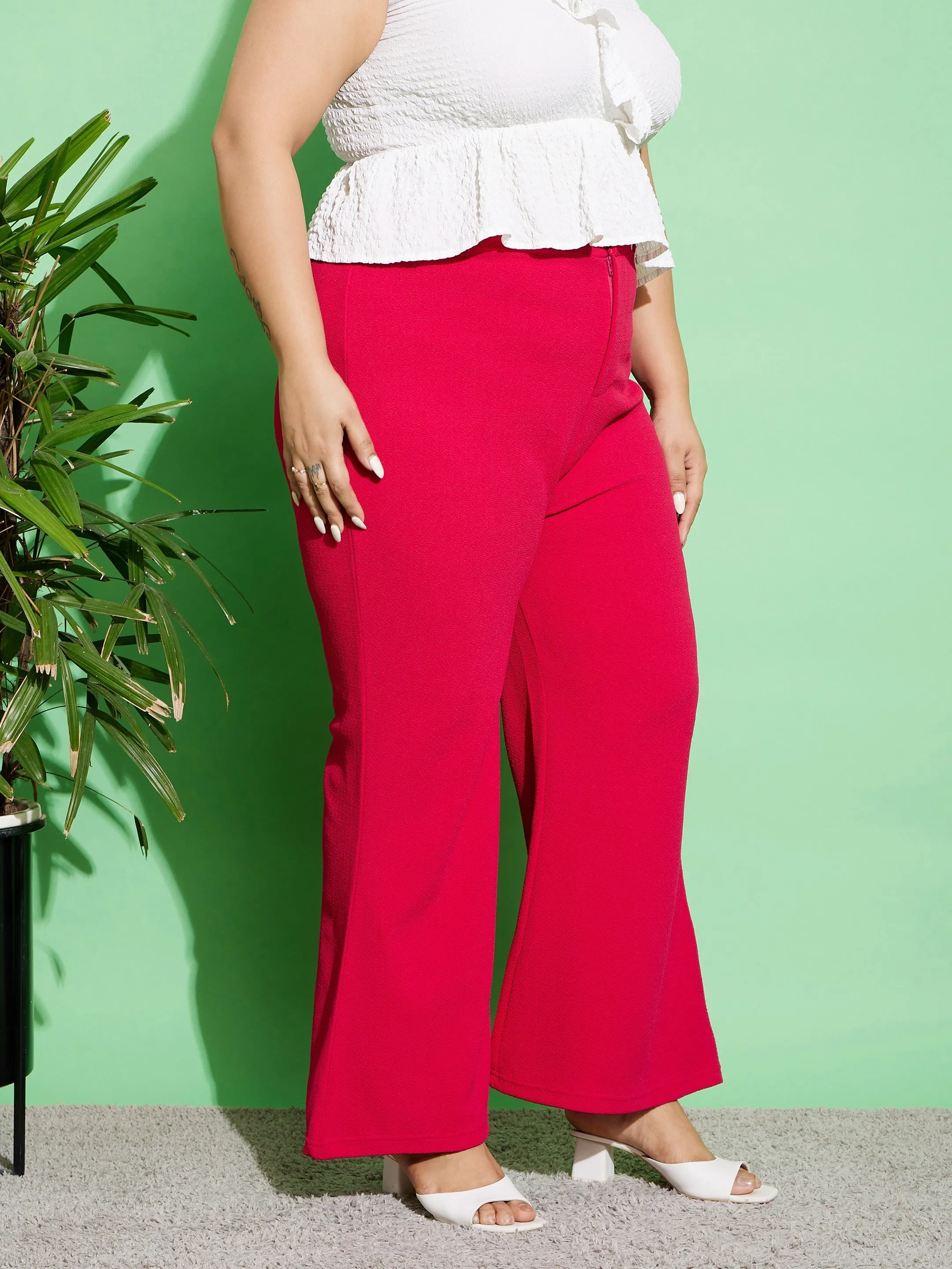 Women Fuchsia Bell Bottom Pants