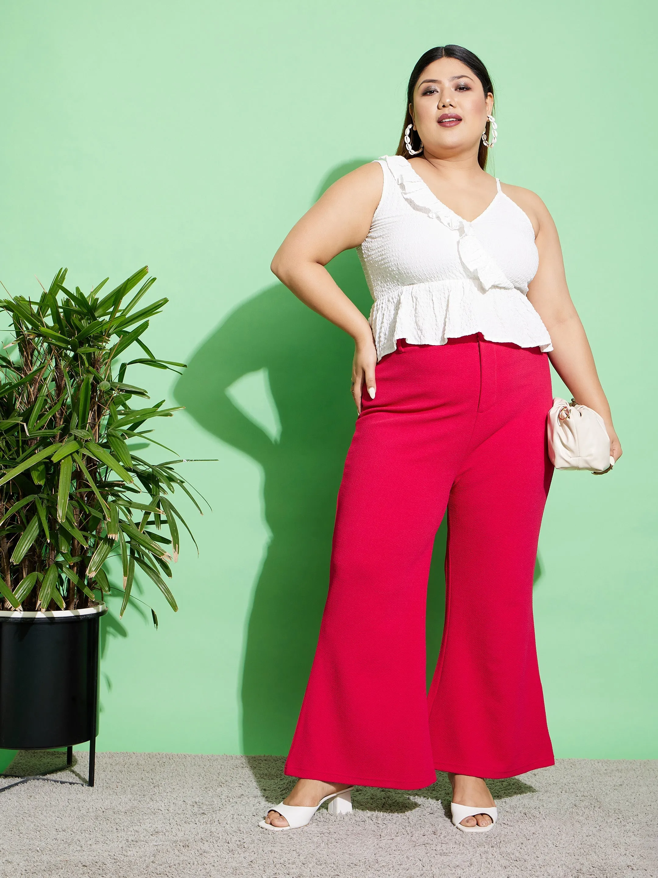 Women Fuchsia Bell Bottom Pants