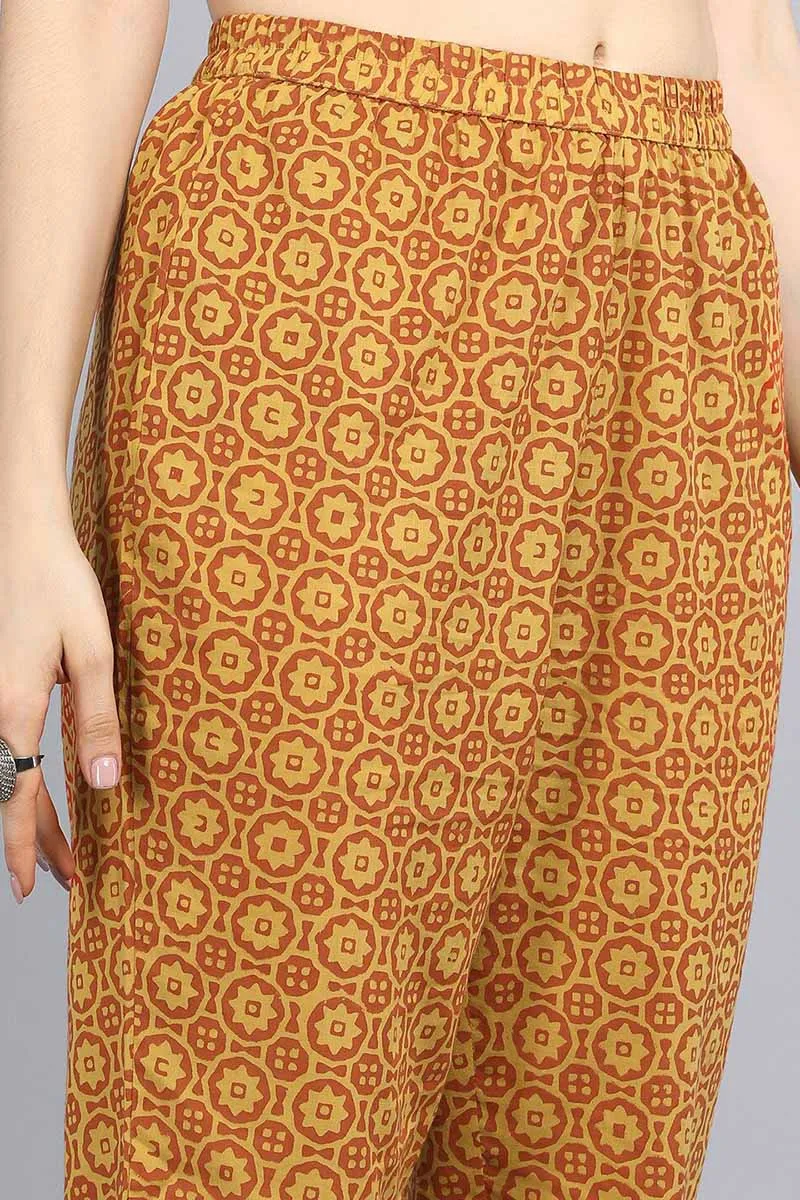 Women Green Yellow Floral Printed Pure Cotton Kurta with Trousers Dupatta Set