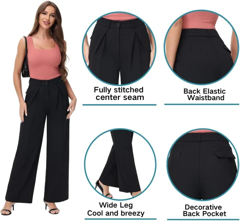 Women Wide Leg High Waisted Flowy Dress Pants Workout Casual Trousers