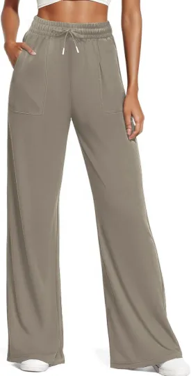 Women's Casual Pants with Drawstring Lightweight Wide Leg Pants High Waisted Slacks