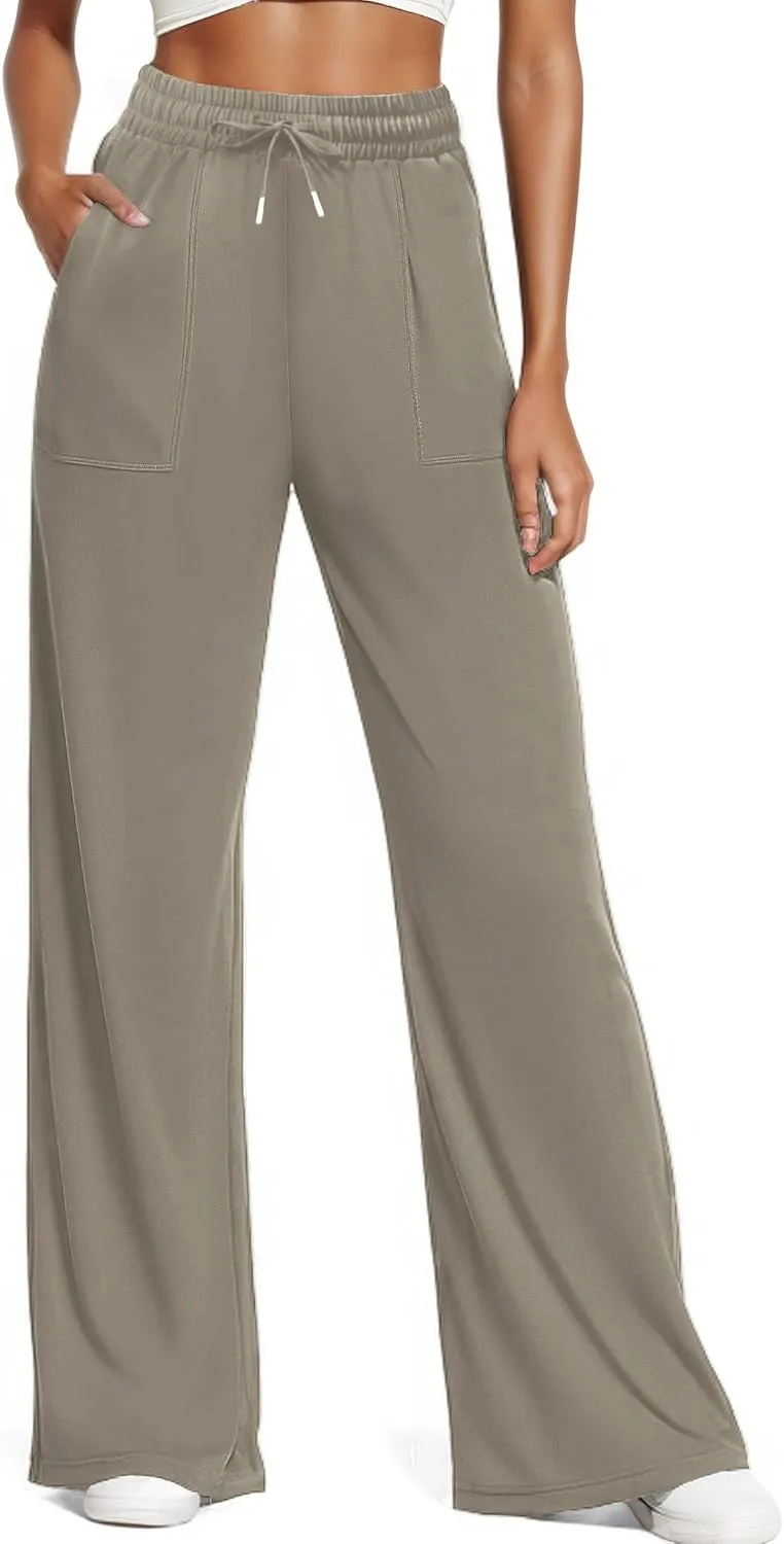Women's Casual Pants with Drawstring Lightweight Wide Leg Pants High Waisted Slacks