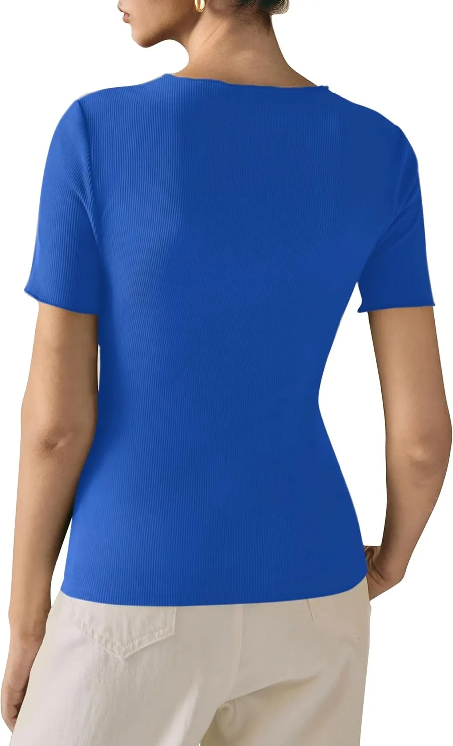 Womens Short Sleeve Tops Ribbed Crewneck Slim Fit T Shirts for Women 2025 Summer Business Casual Basic Tee Top