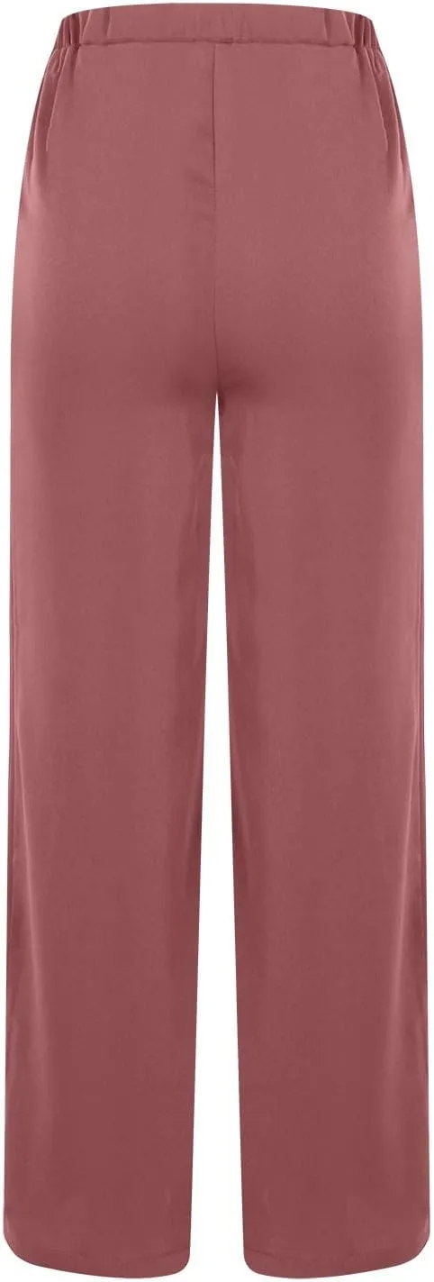 Womens Wide Leg Pants Yoga Flowy Split Palazzo Pants Tie Front Wrap Trousers Beach Cover Up Casual Lounge Boho Pants